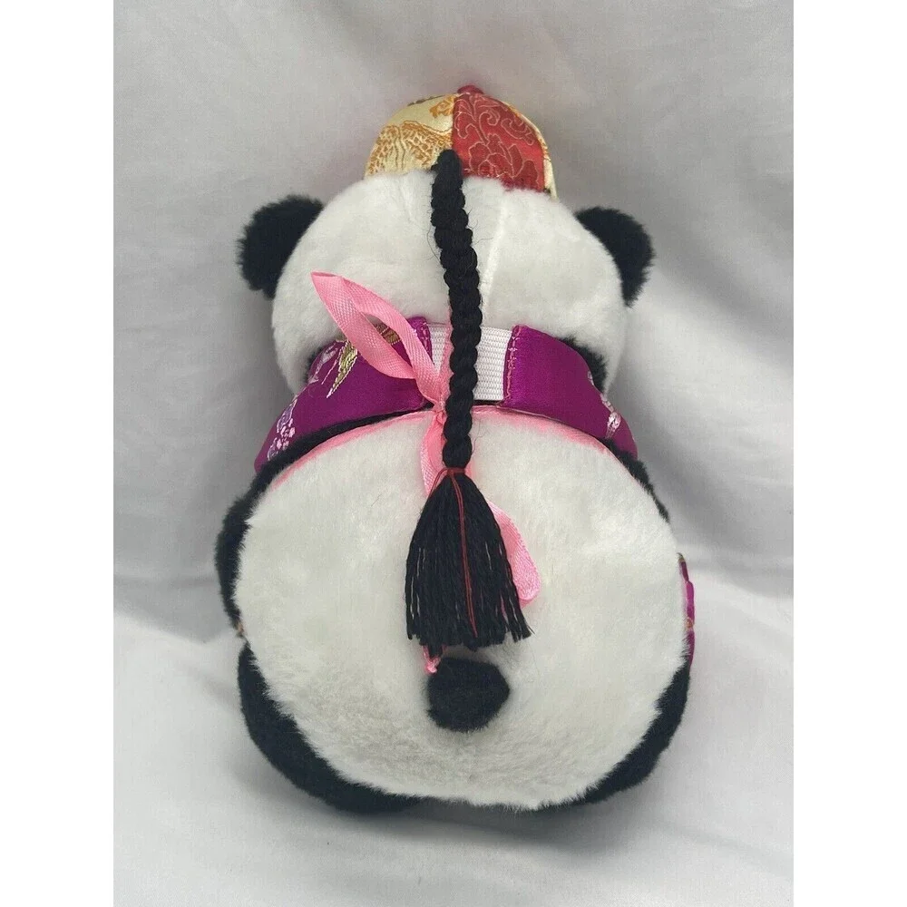 Panda Bear With Pink Tang Suit Gold Red Hat  Plush Stuffed Animal Soft Toy 7''